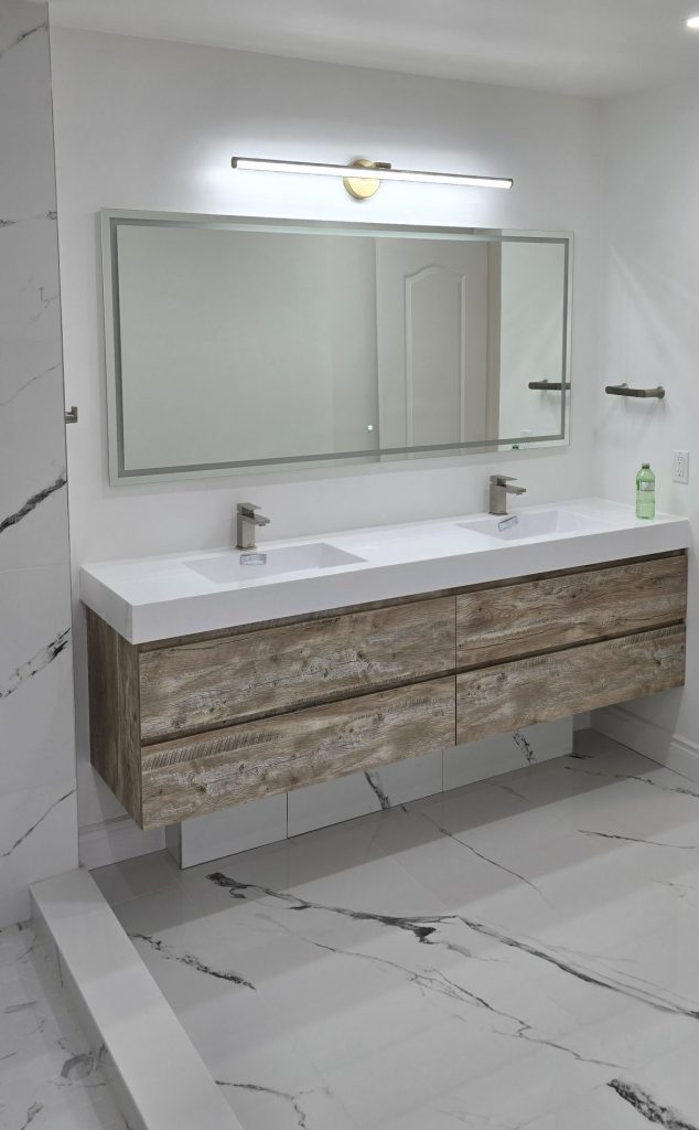 Completed bathroom renovation in Vaughan with custom vanity